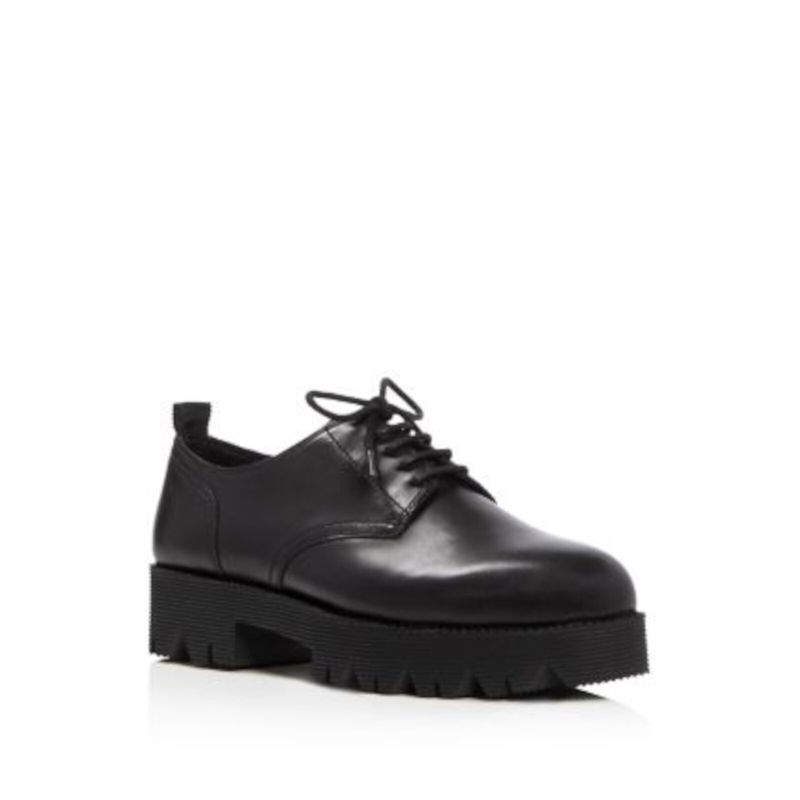 Ash Womens Black 1" Platform Nox Round Toe Block Heel Leather Oxford Shoes 39